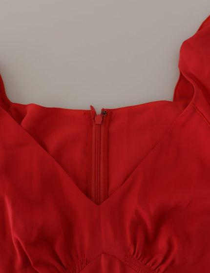Dolce & Gabbana Red V-Neck Sleeve Zipper Back Blouse Ruffle Top - Ellie Belle