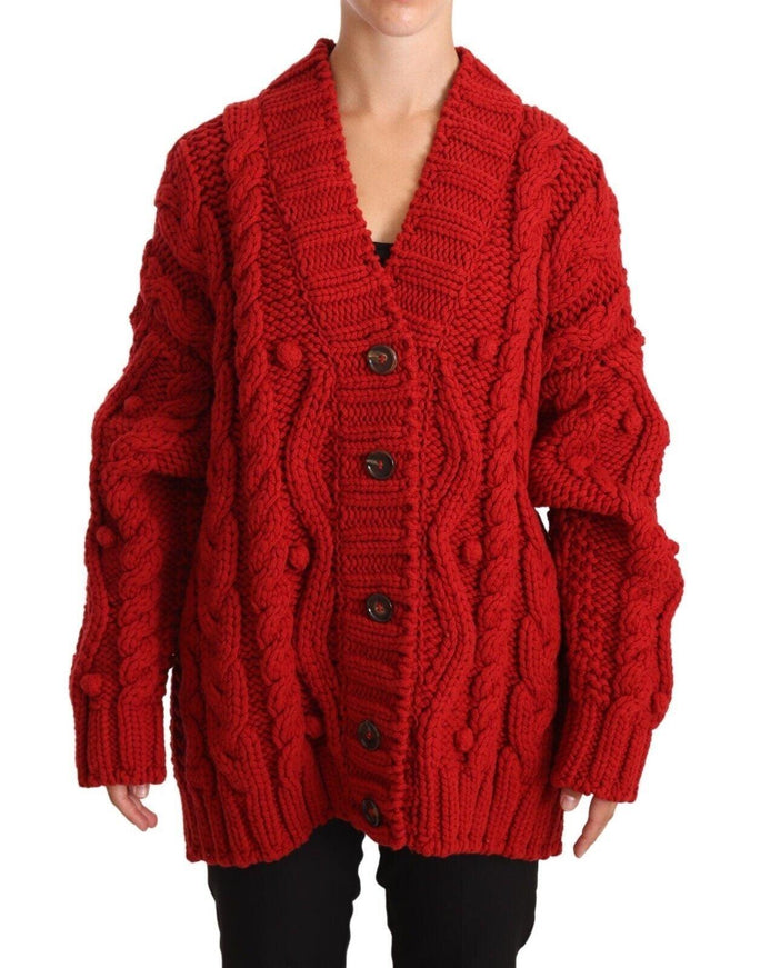 Dolce & Gabbana Red V-neck Wool Knit Button Cardigan Sweater - Ellie Belle