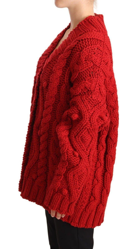 Dolce & Gabbana Red V-neck Wool Knit Button Cardigan Sweater - Ellie Belle