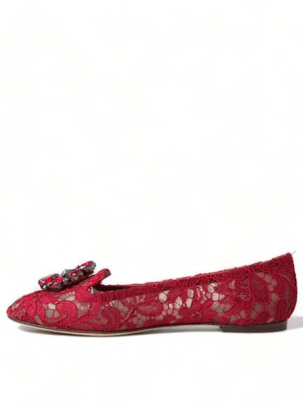 Dolce & Gabbana Red Vally Taormina Lace Crystals Flats Shoes - Ellie Belle