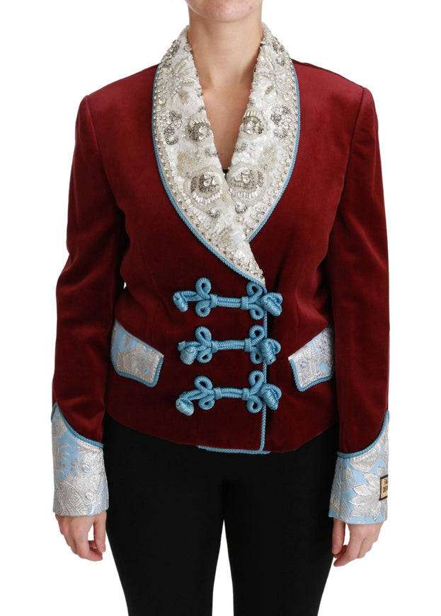 Dolce & Gabbana Red Velvet Baroque Crystal Blazer Jacket