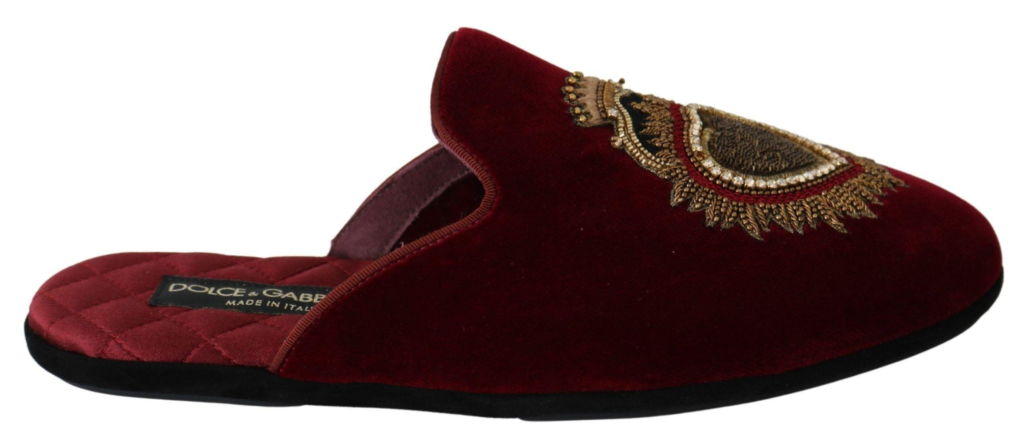 Dolce & Gabbana Red Velvet Sacred Heart Embroidery Slides Shoes - Ellie Belle