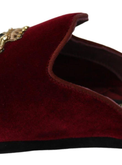 Dolce & Gabbana Red Velvet Sacred Heart Embroidery Slides Shoes - Ellie Belle