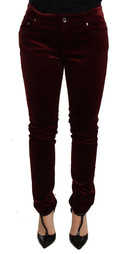 Dolce & Gabbana Red Velvet Skinny Trouser Cotton Stretch Pants - Ellie Belle