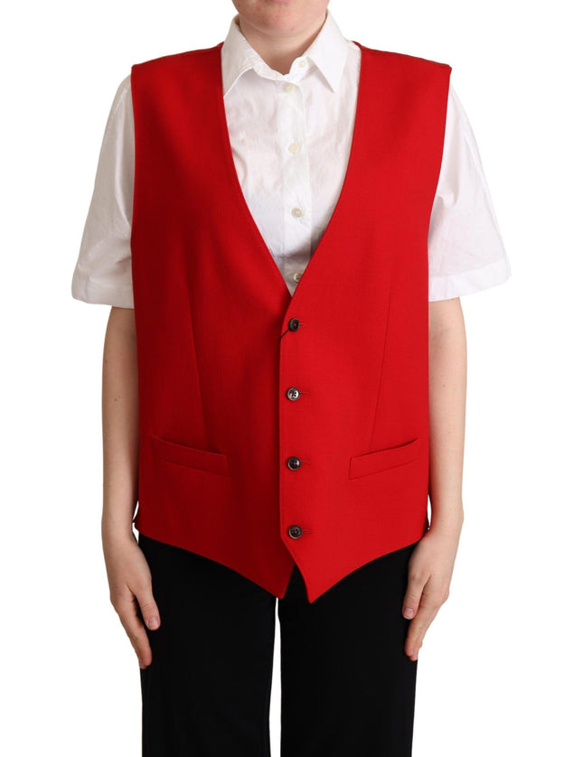 Dolce & Gabbana Red Virgin Wool Sleeveless Waistcoat Vest - Ellie Belle