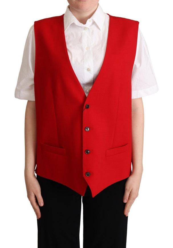 Dolce & Gabbana Red Virgin Wool Sleeveless Waistcoat Vest - Ellie Belle