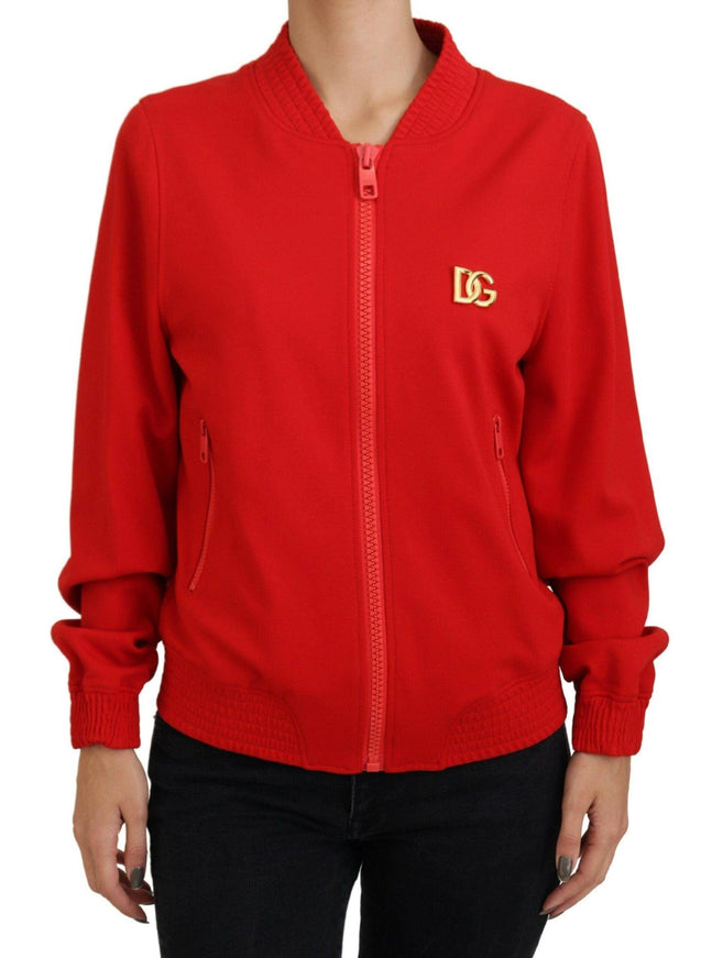 Dolce & Gabbana Red Viscose Full Zip DG Logo Blouson Sweater - Ellie Belle