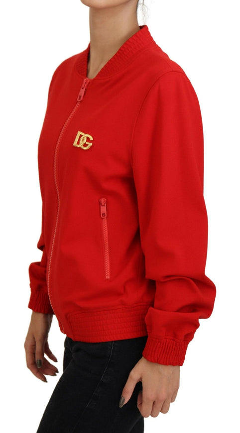 Dolce & Gabbana Red Viscose Full Zip DG Logo Blouson Sweater - Ellie Belle