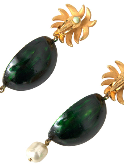 Dolce & Gabbana Red Watermelon Gold Brass Crystal Clip Dangling Earrings - Ellie Belle