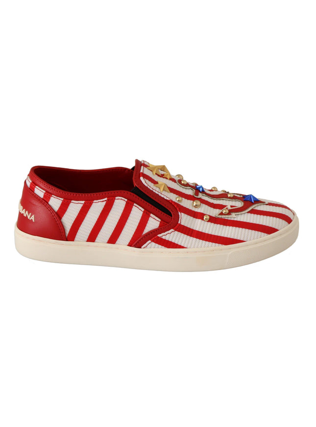 Dolce & Gabbana Red White Anchor Studded Loafers Shoes - Ellie Belle