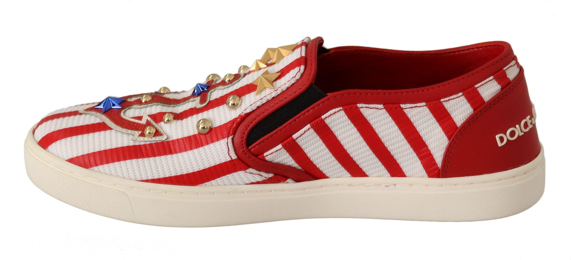 Dolce & Gabbana Red White Anchor Studded Loafers Shoes - Ellie Belle