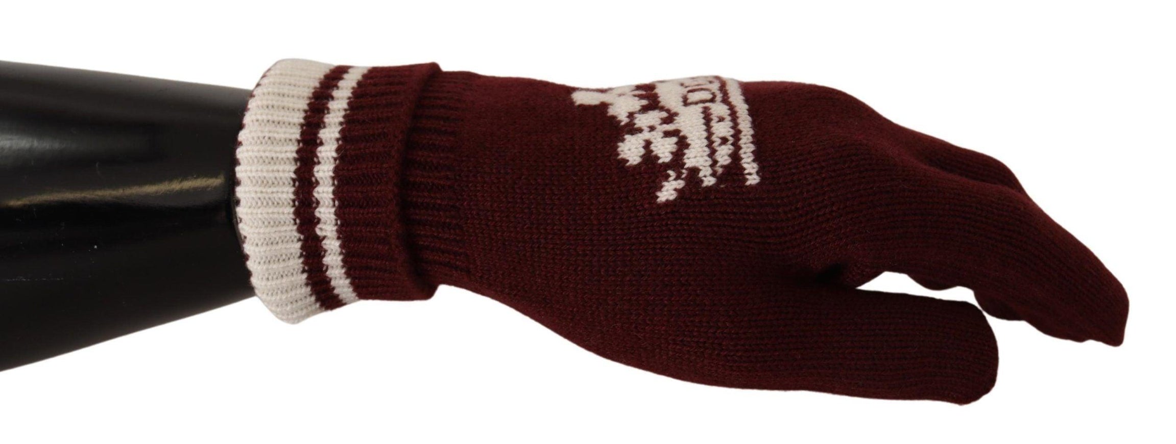 Dolce & Gabbana Red White D&G Logo Crown Cashmere Gloves - Ellie Belle