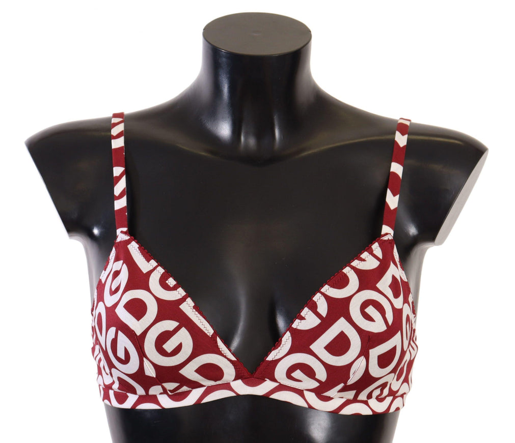 Dolce & Gabbana Red White DG Print Non Wire Cotton Bra Underwear - Ellie Belle