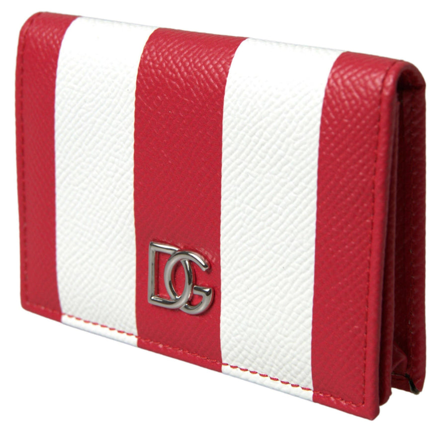 Dolce & Gabbana Red White Leather DG Logo Card Holder Women Wallet - Ellie Belle