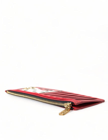 Dolce & Gabbana Red White Leather DG Logo Zip Card Holder Wallet - Ellie Belle