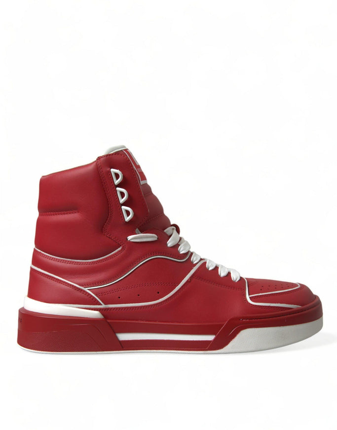 Dolce & Gabbana Red White Leather High Top Sneakers Shoes - Ellie Belle