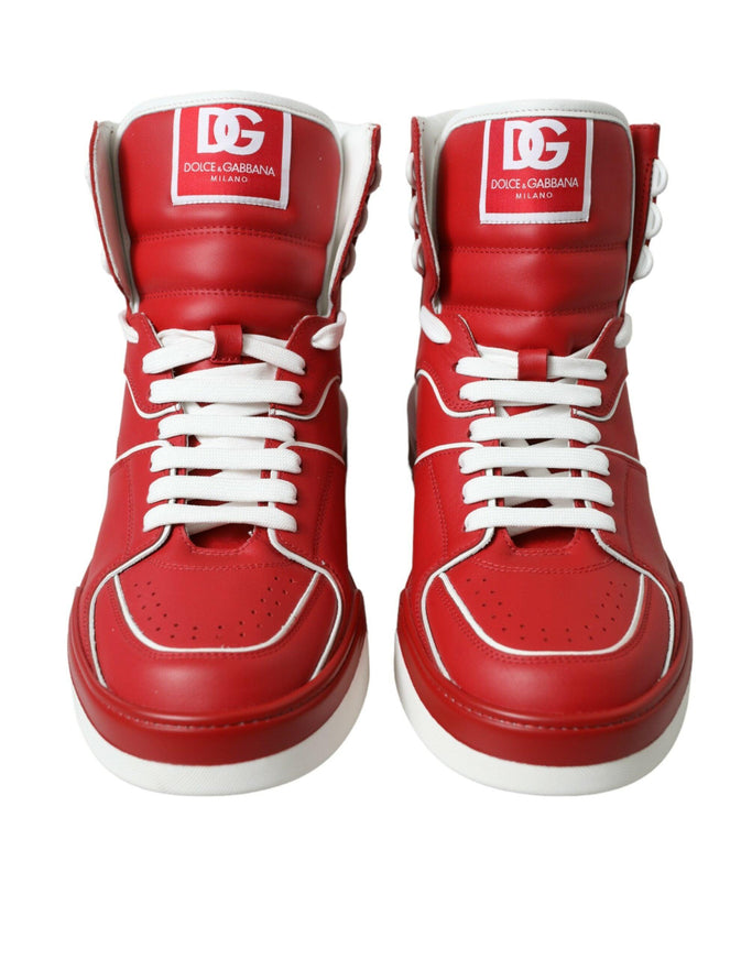 Dolce & Gabbana Red White Leather High Top Sneakers Shoes - Ellie Belle