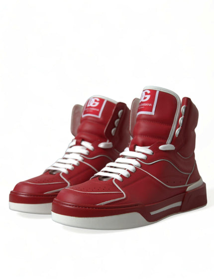 Dolce & Gabbana Red White Leather High Top Sneakers Shoes - Ellie Belle