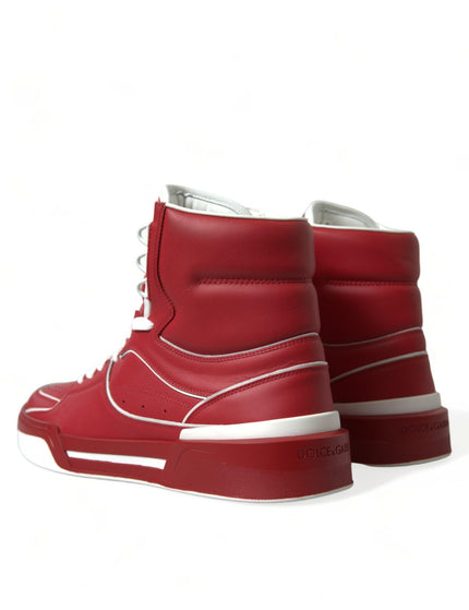 Dolce & Gabbana Red White Leather High Top Sneakers Shoes - Ellie Belle