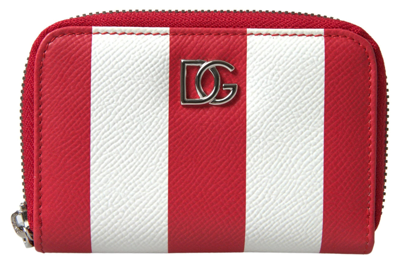 Dolce & Gabbana Red White Leather ZipAround Continental Logo Wallet - Ellie Belle