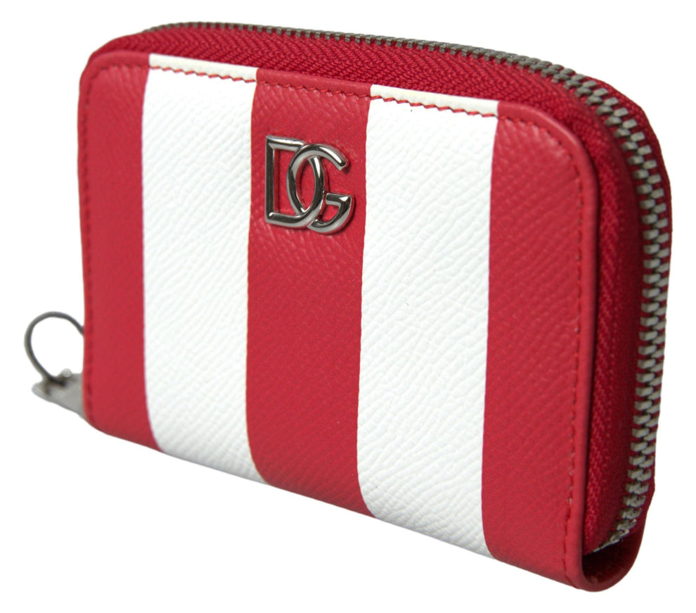 Dolce & Gabbana Red White Leather ZipAround Continental Logo Wallet - Ellie Belle