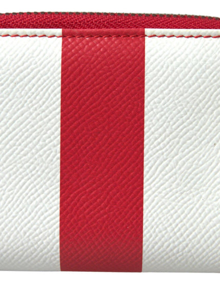 Dolce & Gabbana Red White Leather ZipAround Continental Logo Wallet - Ellie Belle
