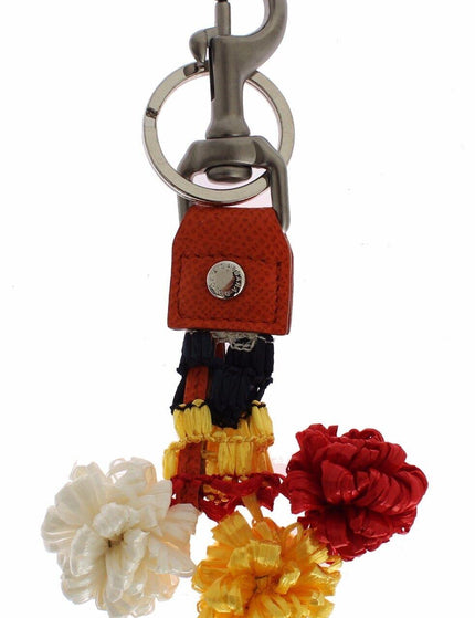 Dolce & Gabbana Red White Raffia Leather Clasp Finder Keyring Keychain - Ellie Belle