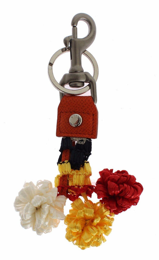 Dolce & Gabbana Red White Raffia Leather Clasp Finder Keyring Keychain - Ellie Belle