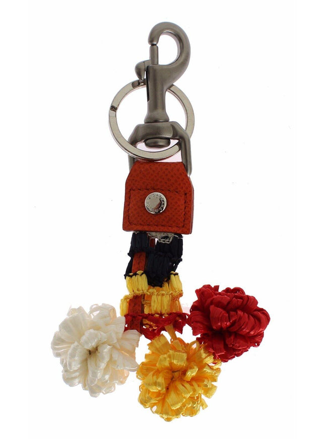 Dolce & Gabbana Red White Raffia Leather Clasp Finder Keyring Keychain - Ellie Belle