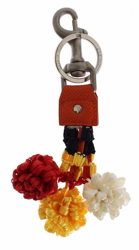 Dolce & Gabbana Red White Raffia Leather Clasp Finder Keyring Keychain - Ellie Belle