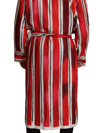 Dolce & Gabbana Red White Striped Silk Mens Night Gown Robe - Ellie Belle