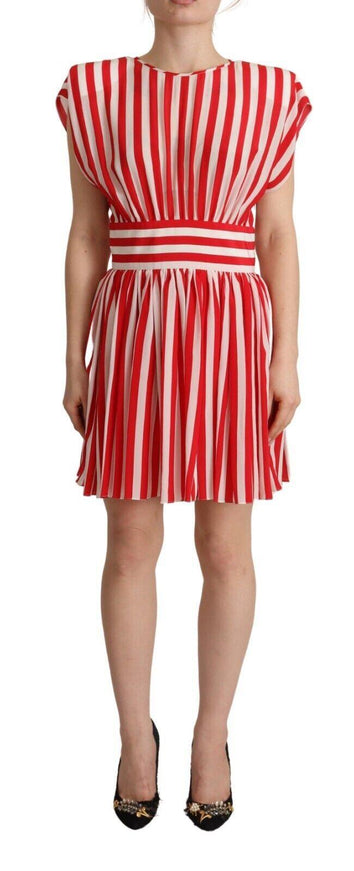 Dolce & Gabbana Red White Stripes Silk Mini A-line Dress - Ellie Belle