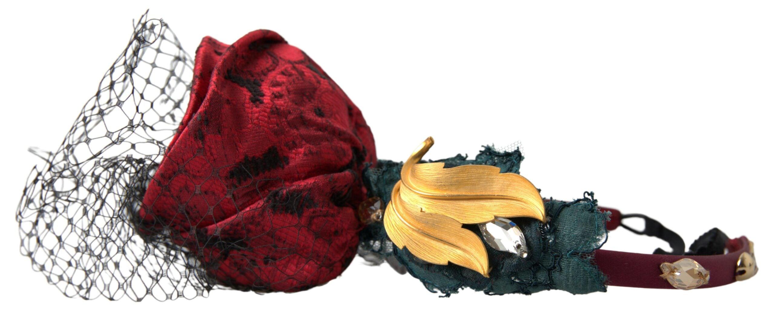 DOLCE &GABBANA 薔薇モチーフ カチューシャ Dolce & Gabbana Red with multicolor Rose Silk Crystal Netted Logo