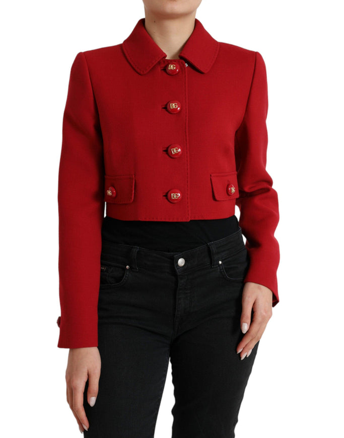 Dolce & Gabbana Red Wool Cropped Short Button Coat Jacket - Ellie Belle