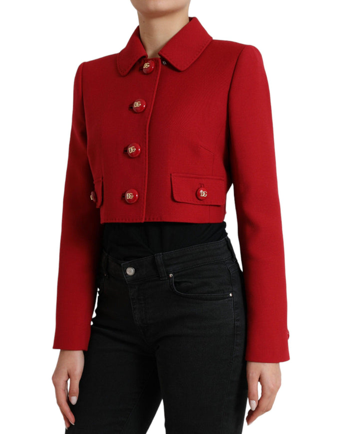 Dolce & Gabbana Red Wool Cropped Short Button Coat Jacket - Ellie Belle