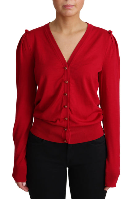Dolce & Gabbana Red Wool Deep V-neck Women Cardigan Sweater - Ellie Belle