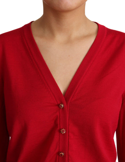 Dolce & Gabbana Red Wool Deep V-neck Women Cardigan Sweater - Ellie Belle
