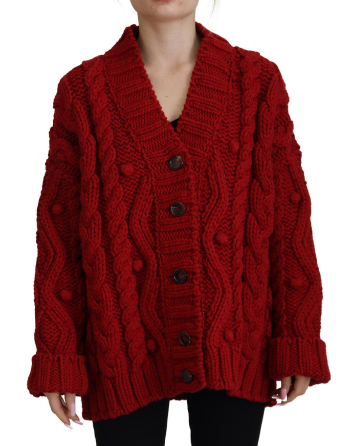 Dolce & Gabbana Red Wool Knit Button Down Cardigan Sweater - Ellie Belle