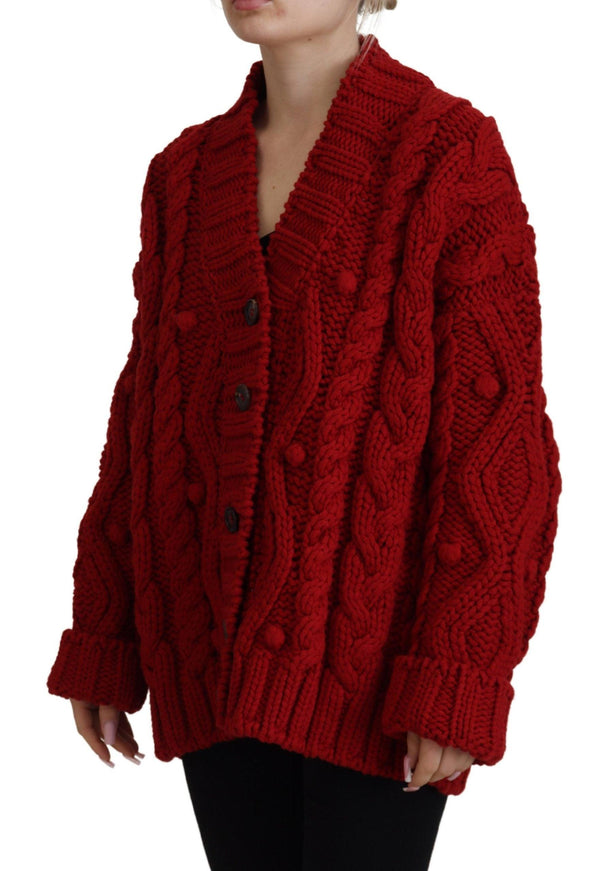 Dolce & Gabbana Red Wool Knit Button Down Cardigan Sweater - Ellie Belle