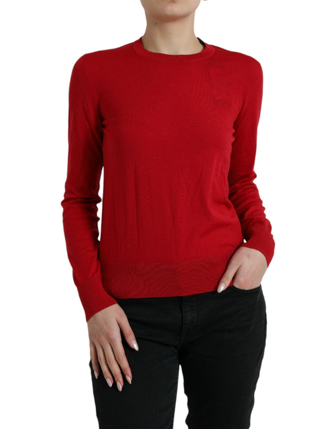 Dolce & Gabbana Red Wool Knitted Crew Neck Pullover Sweater - Ellie Belle