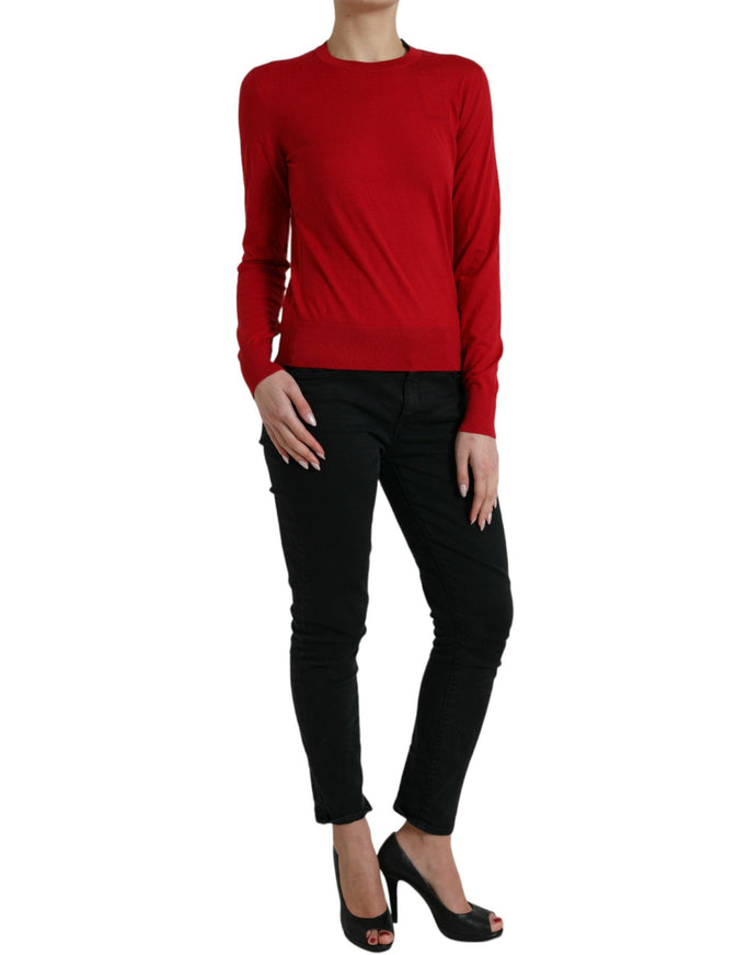 Dolce & Gabbana Red Wool Knitted Crew Neck Pullover Sweater - Ellie Belle