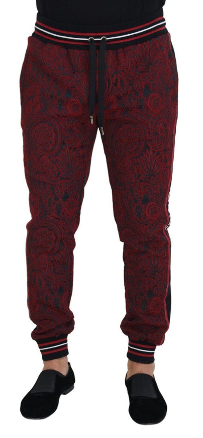 Dolce & Gabbana Red Wool Patterned Logo Print Trouser Pants - Ellie Belle