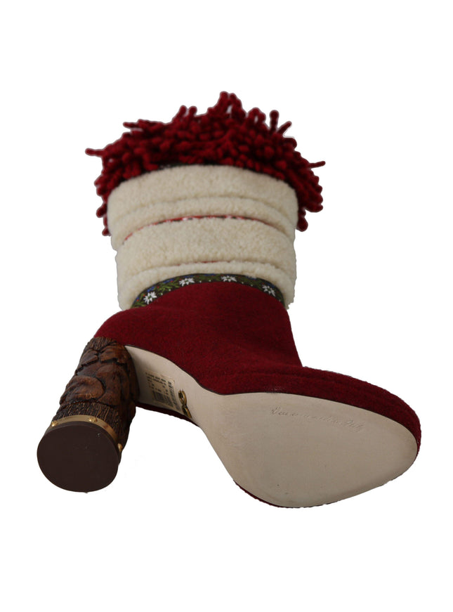 Dolce & Gabbana Red Wool Shearling Wooden Booties Boots Shoes - Ellie Belle