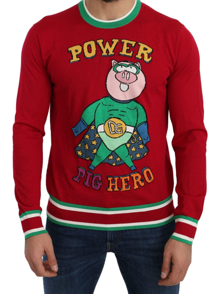 Dolce & Gabbana Red Wool Silk Pig of the Year Sweater