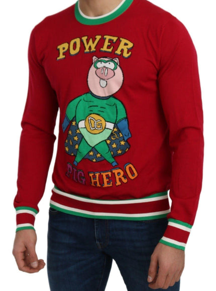 Dolce & Gabbana Red Wool Silk Pig of the Year Sweater