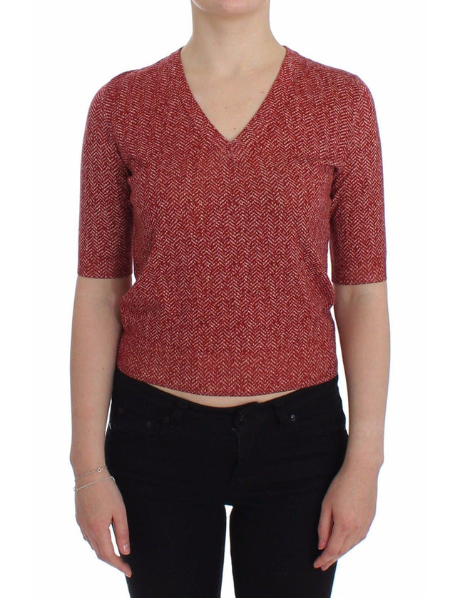 Dolce & Gabbana Red Wool Tweed Short Sleeve Sweater Pullover