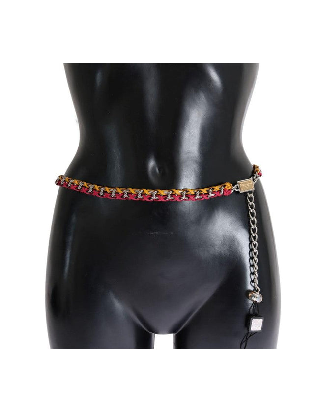 Dolce & Gabbana Red Yellow Leather Crystal Belt - Ellie Belle