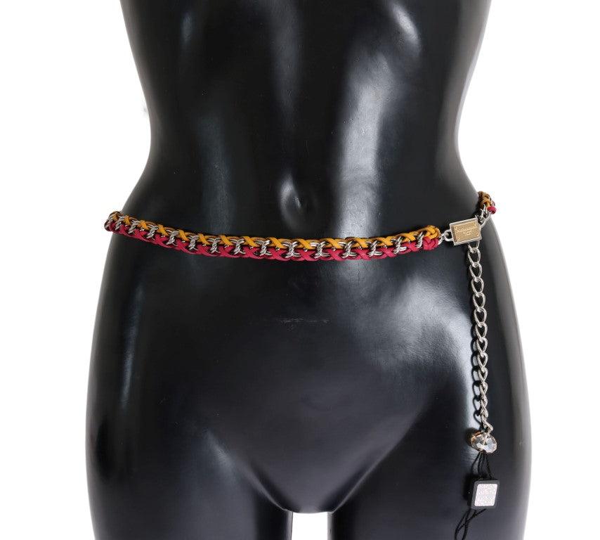 Dolce & Gabbana Red Yellow Leather Crystal Belt - Ellie Belle