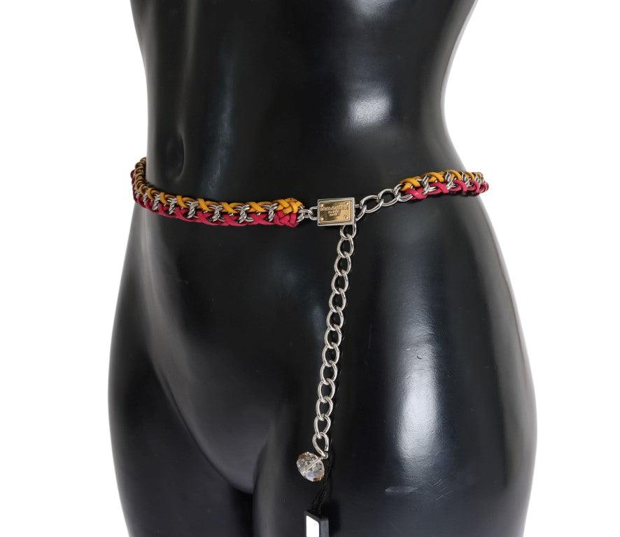 Dolce & Gabbana Red Yellow Leather Crystal Belt - Ellie Belle