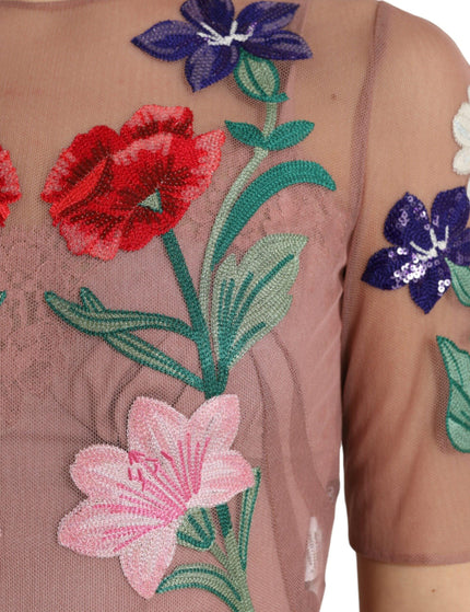 Dolce & Gabbana Rose Gold Floral Embroidery Long Maxi Dress - Ellie Belle